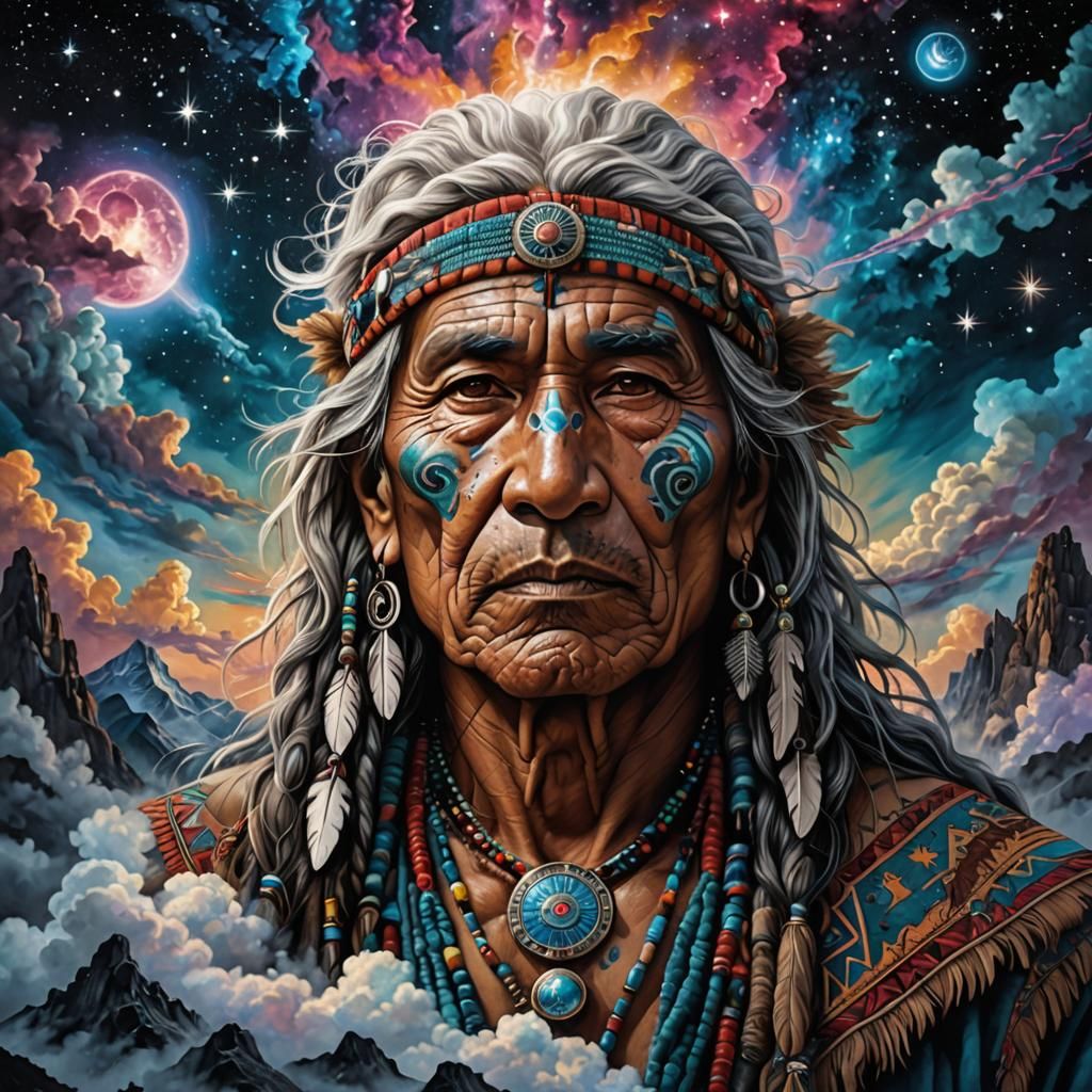 Native American Medicine Man in Fantasy Landscape