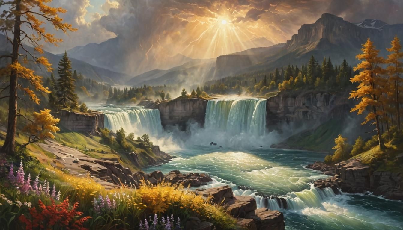 Niagara Falls Oil Painting at Golden Hour