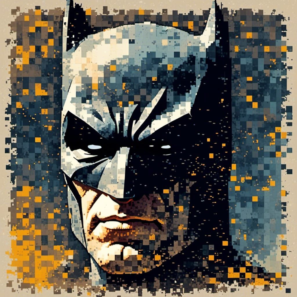 Batman Portrait in Distressed Pixelation Style
