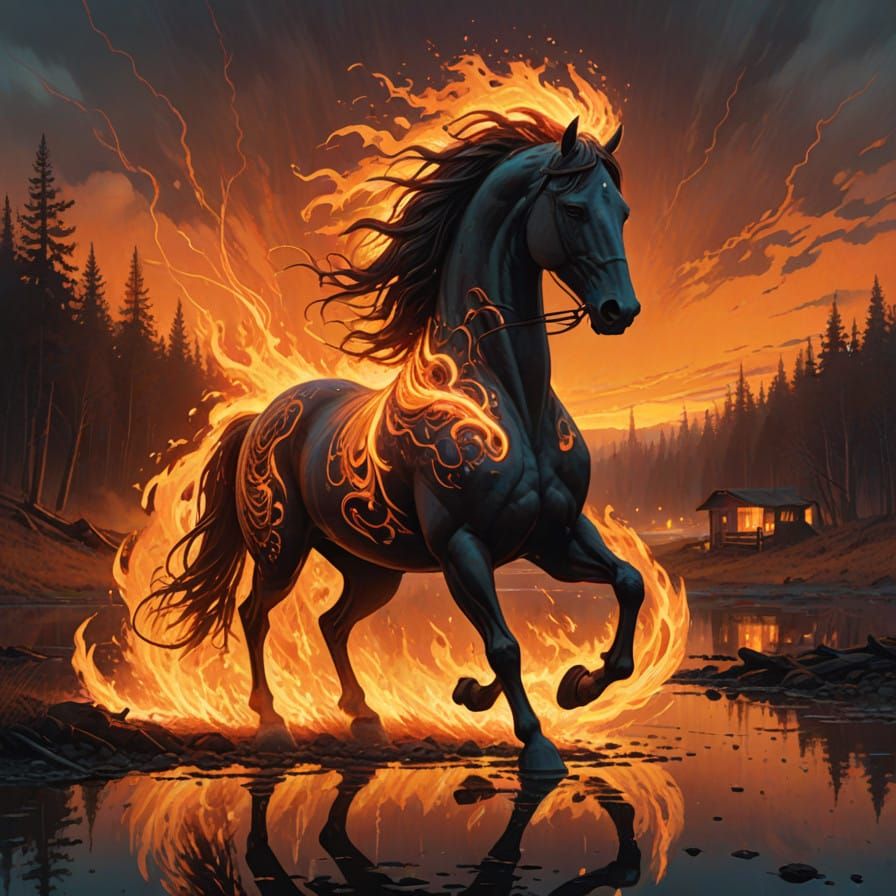 Surreal Horse Embodied by Dancing Flames