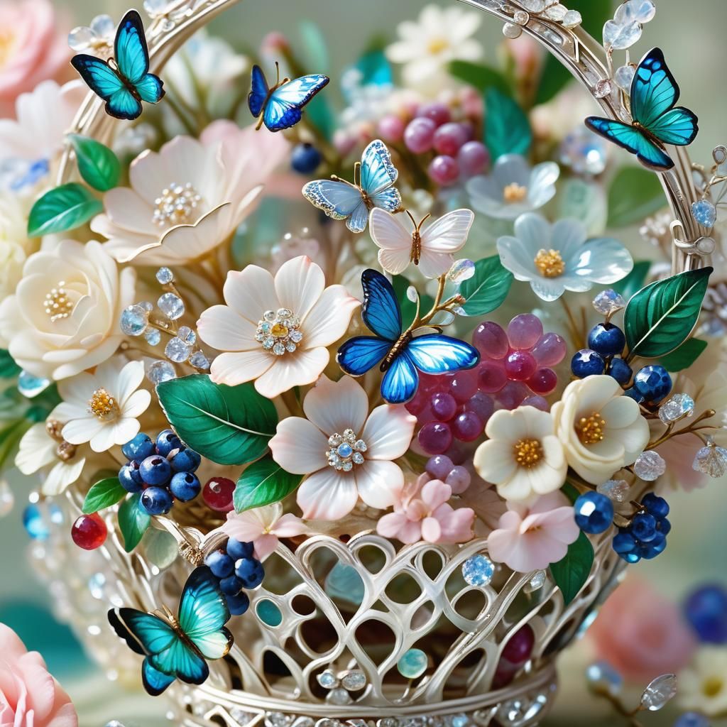 Crystal Basket with Jewels in Ultra HD