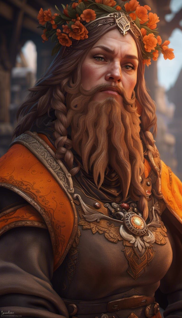 Detailed Portrait of Bearded Dwarven Woman