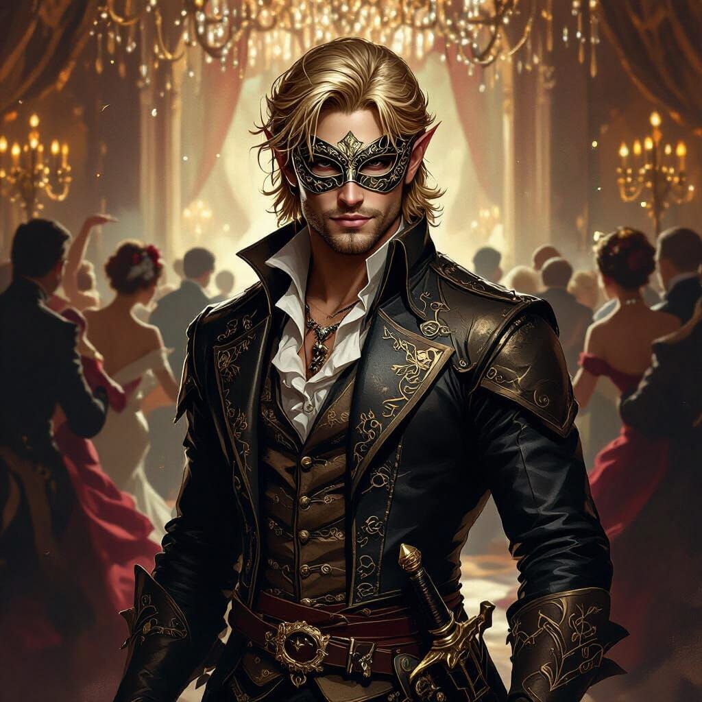 Golden-Haired Elf Rogue at Masquerade Ball