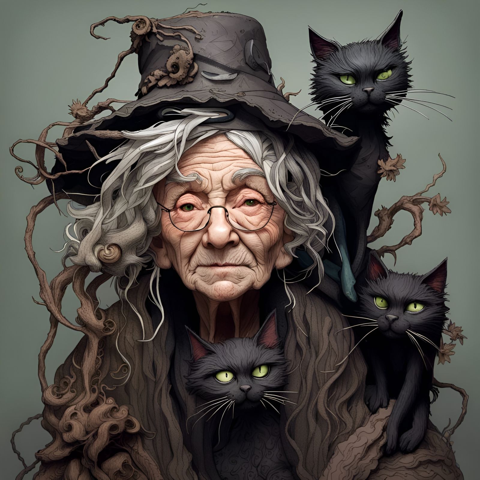 The Good Witch with Her Cats
