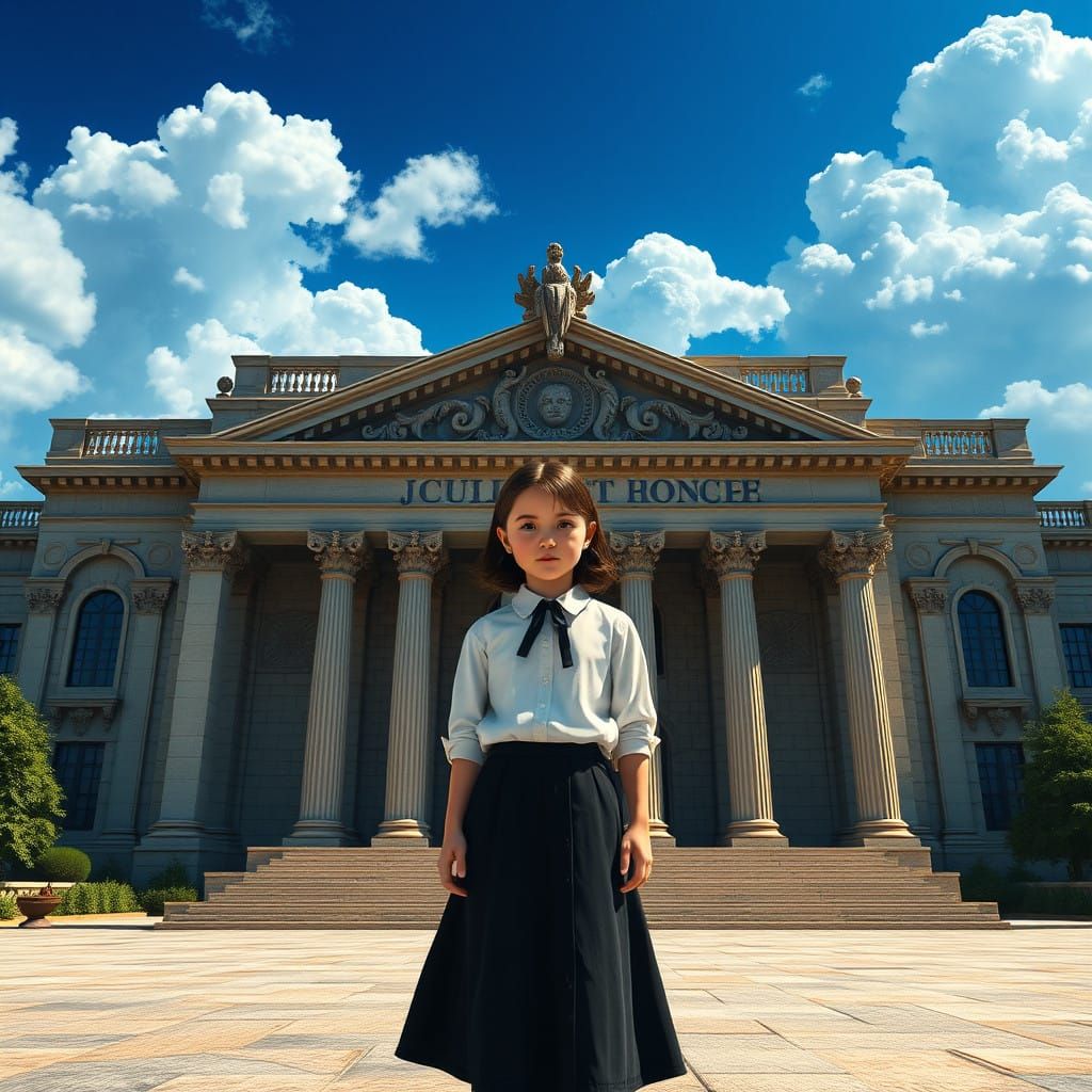 Young Girl Stands Confidently Before Judicial Branch House i...