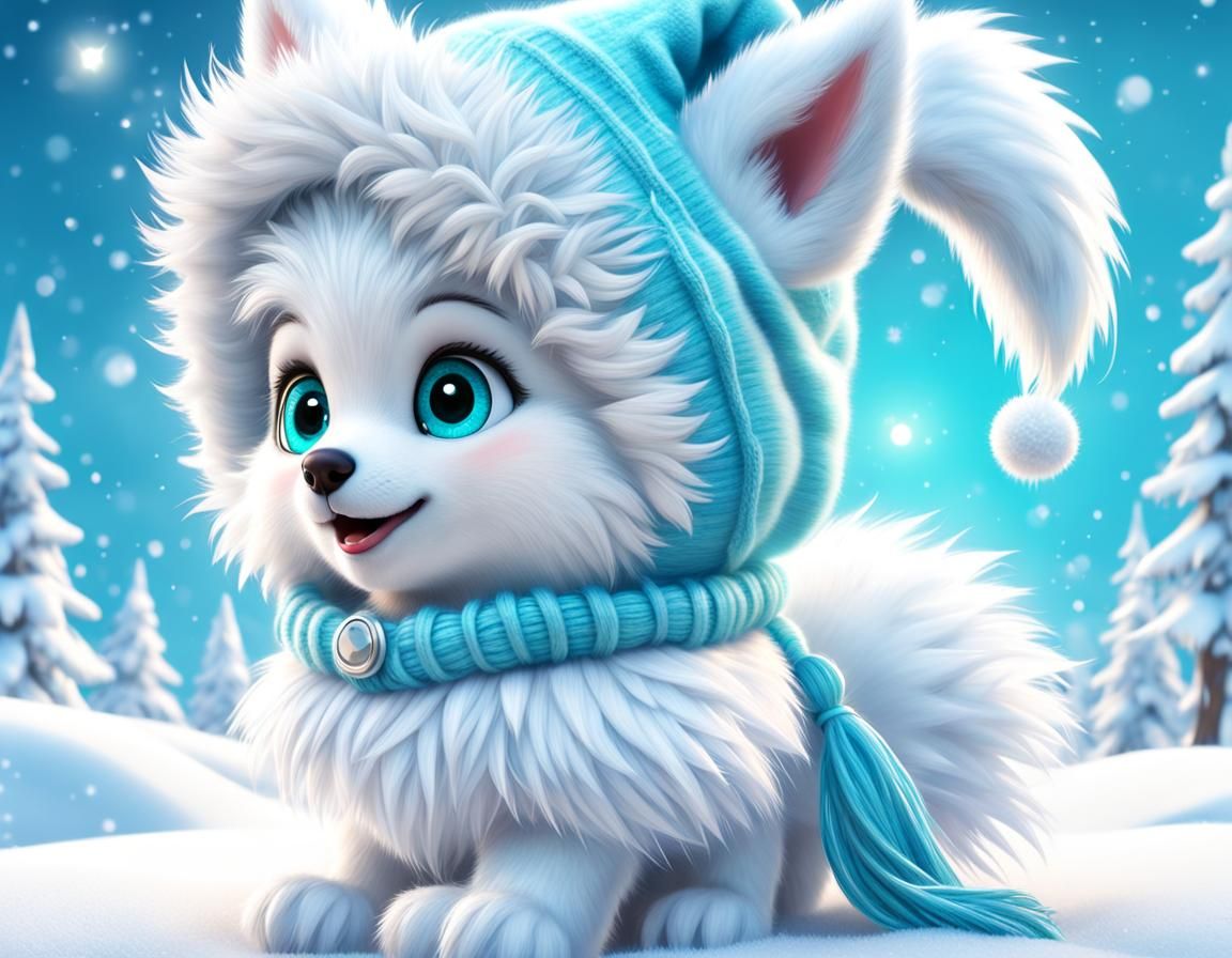 Pixar Style Fairy Wolf in Winter Snow