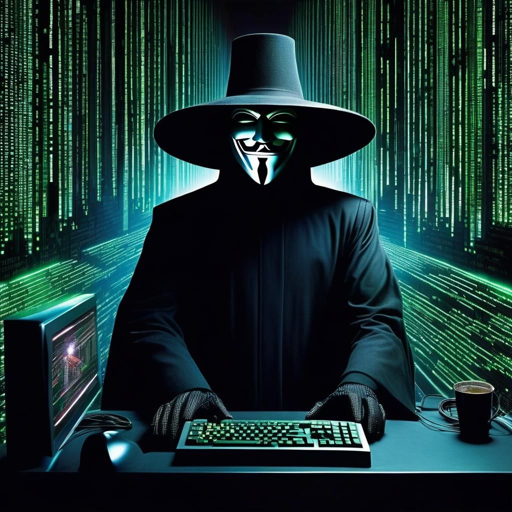 Hyperrealistic V for Vendetta in Matrix Style