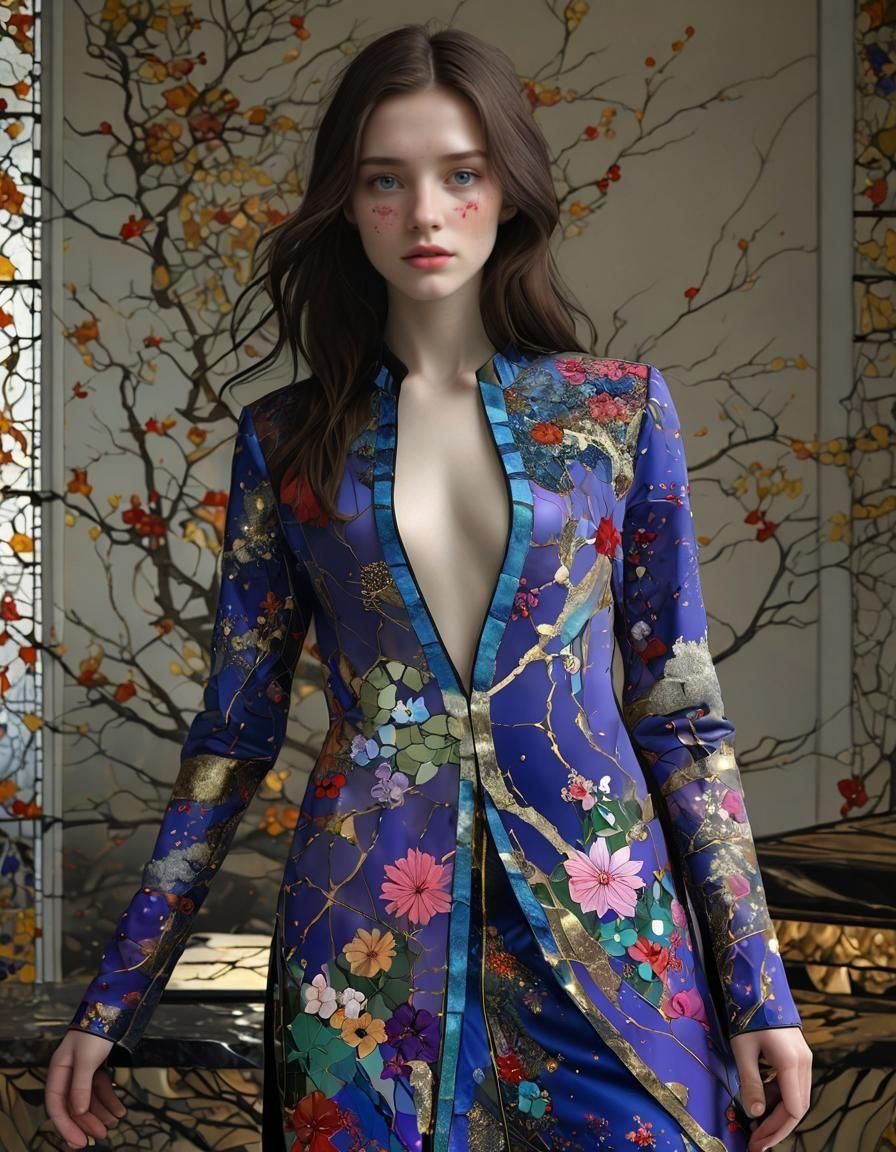 Explosive Floral Kintsugi Stained Glass Art