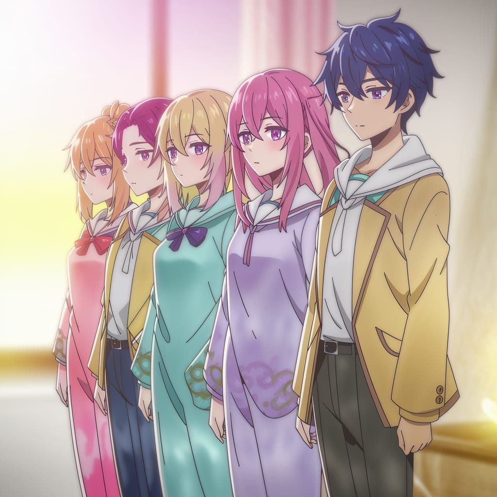 Pastel Anime Figures in Warmly Lit Room