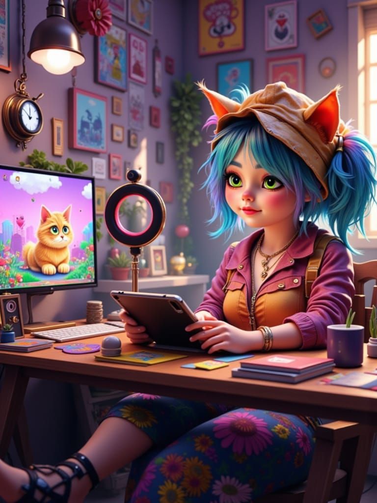 Gen Z Cat Vlogging: Hyperrealistic Digital Art