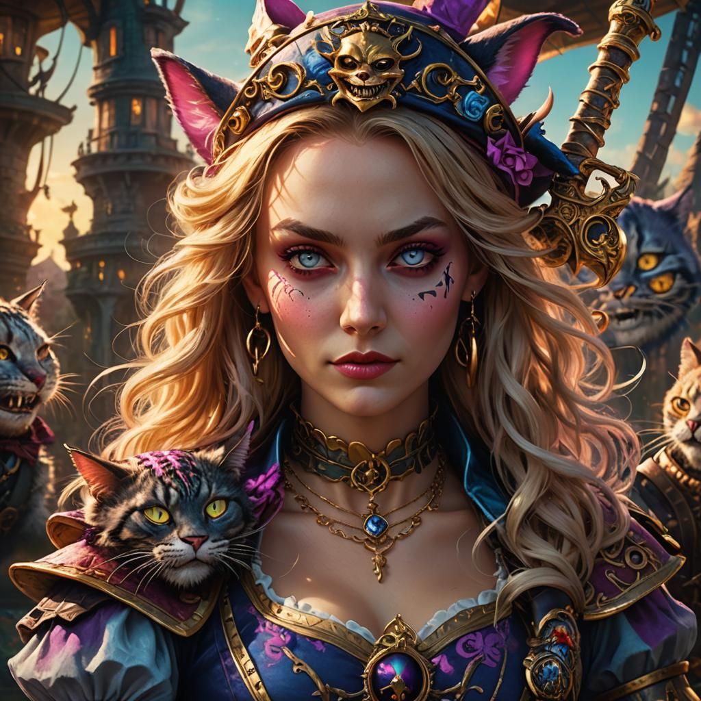 Alice as Pirate with Cheshire Cat, Digital Art