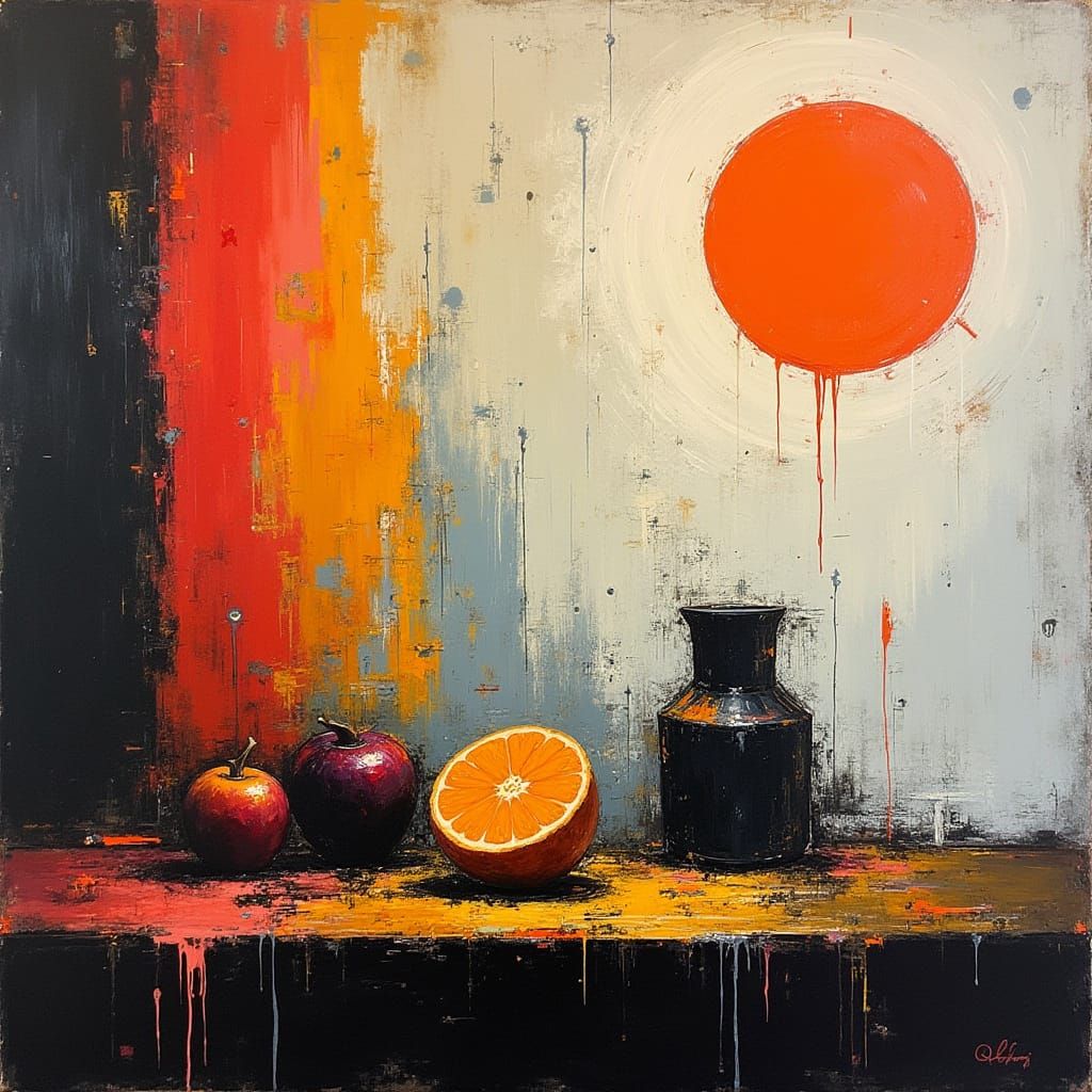 Vibrant, High-Contrast Abstract Still Life in Bold, Bright C...