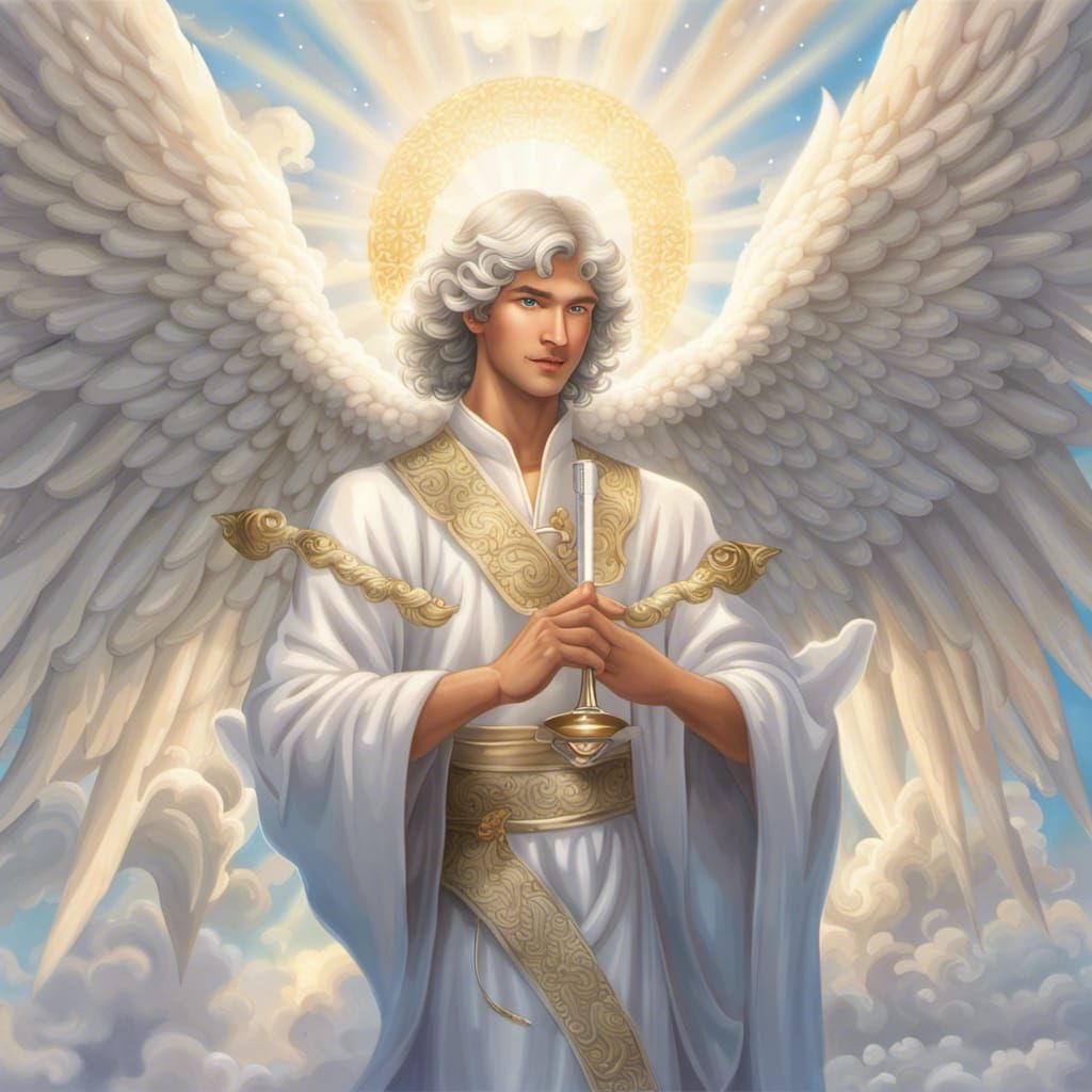 Angelic Figure with Jade Flute in Divine Light