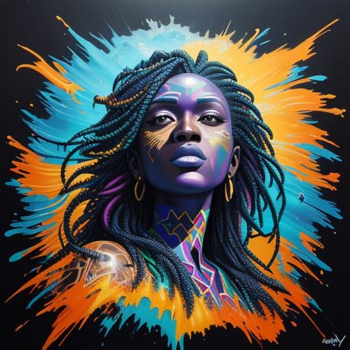 African Women in Ocean Current, Cubist Oil Painting