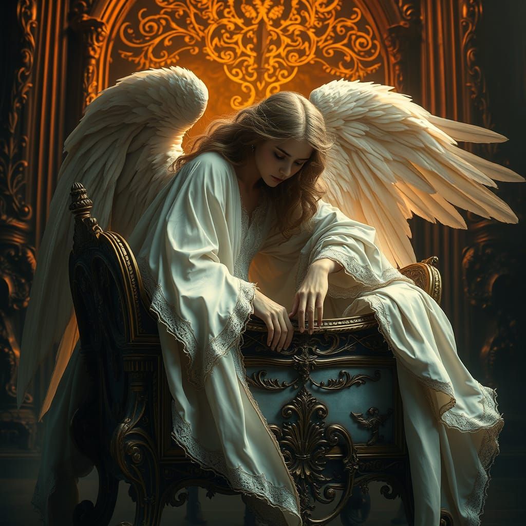 Serene Guardian Angel Over Ornate Cradle