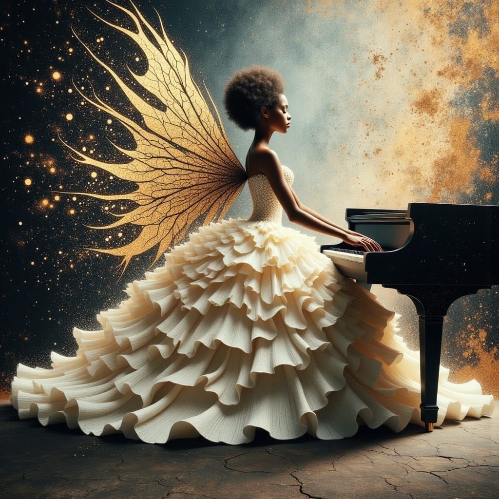 Enchanting Fairy Plays Piano in Vibrant Hyperrealistic Style