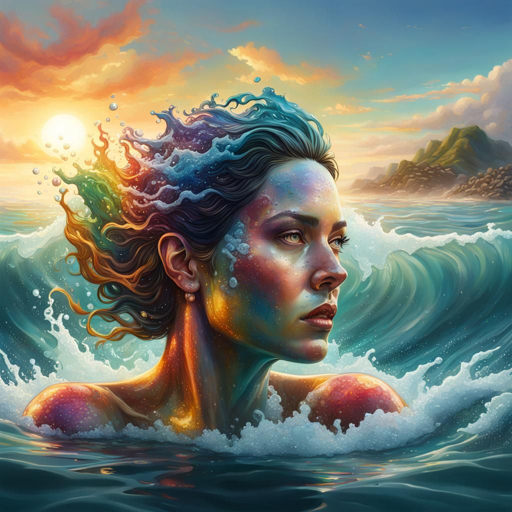 Giant Woman's Bath: Hyperrealistic Splash Art