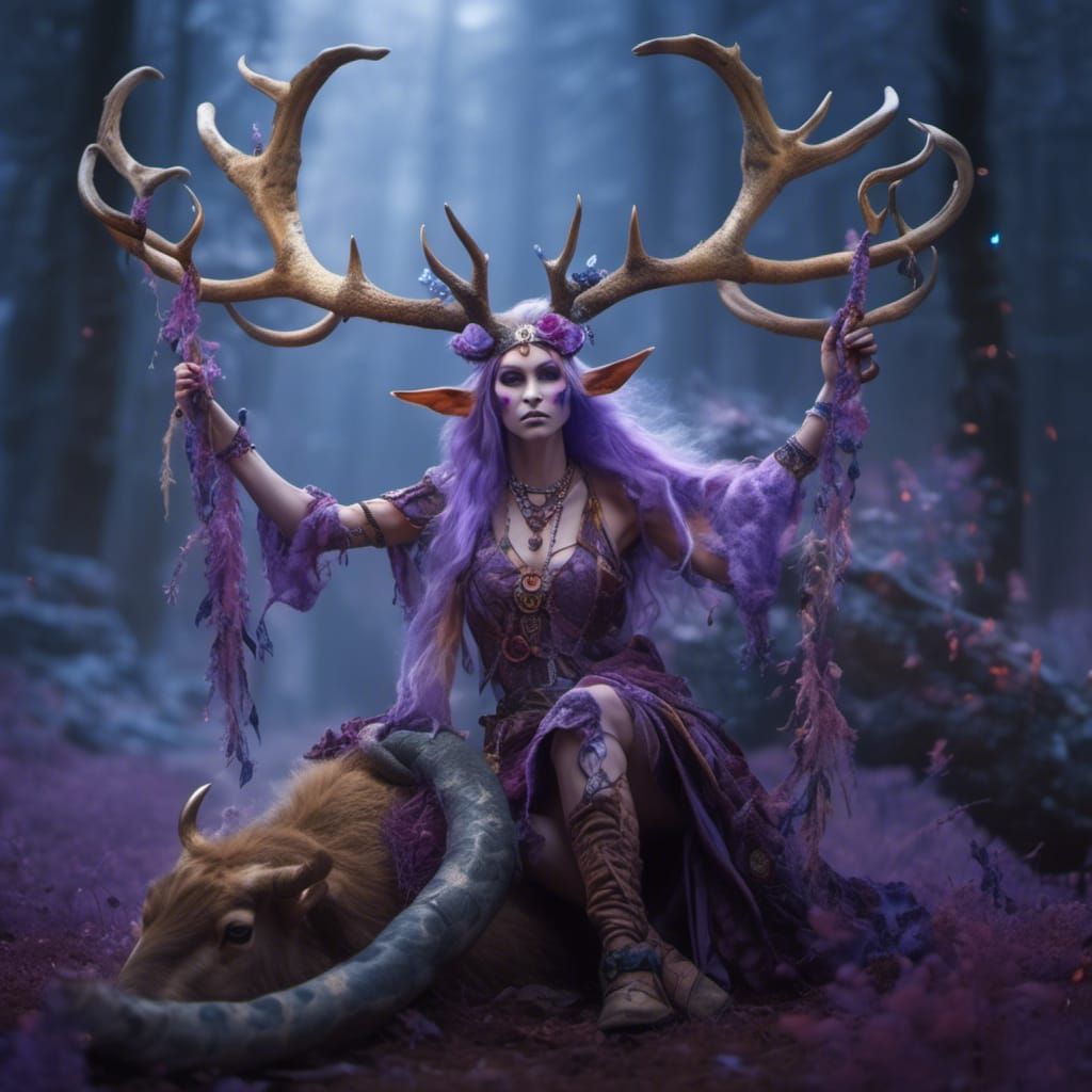 Arch Fey Woman with Antlers and Rattlesnake Tail