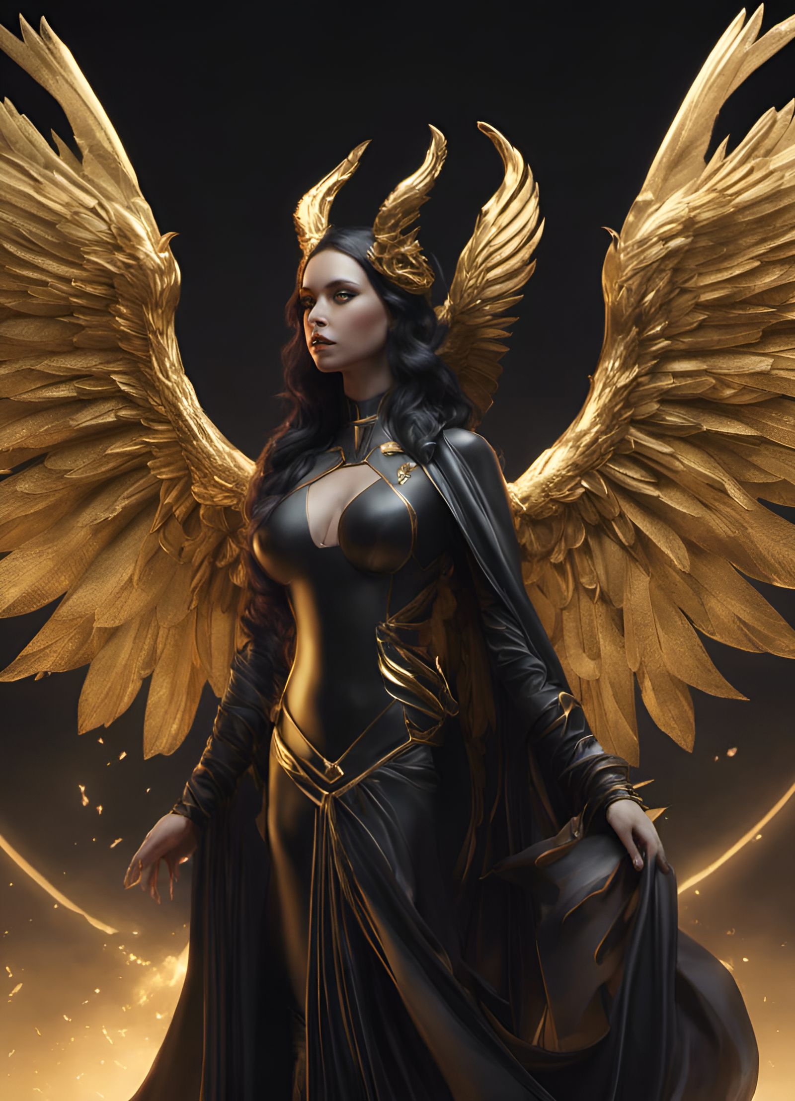 Demoness in Black and Gold Robes: 3D Render