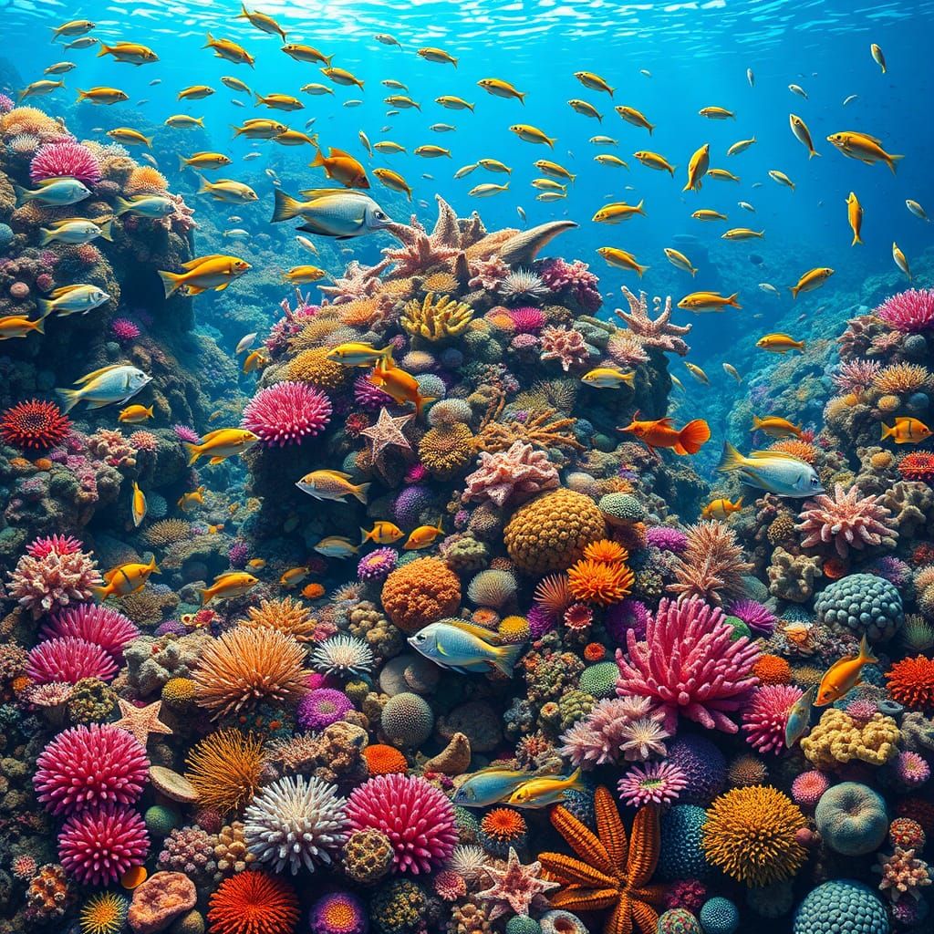 Teeming Coral Reef in Surrealist Style
