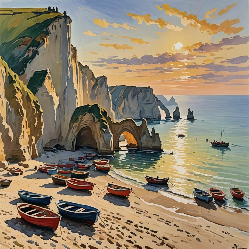 Impressionist Boats on the Beach at Etretat