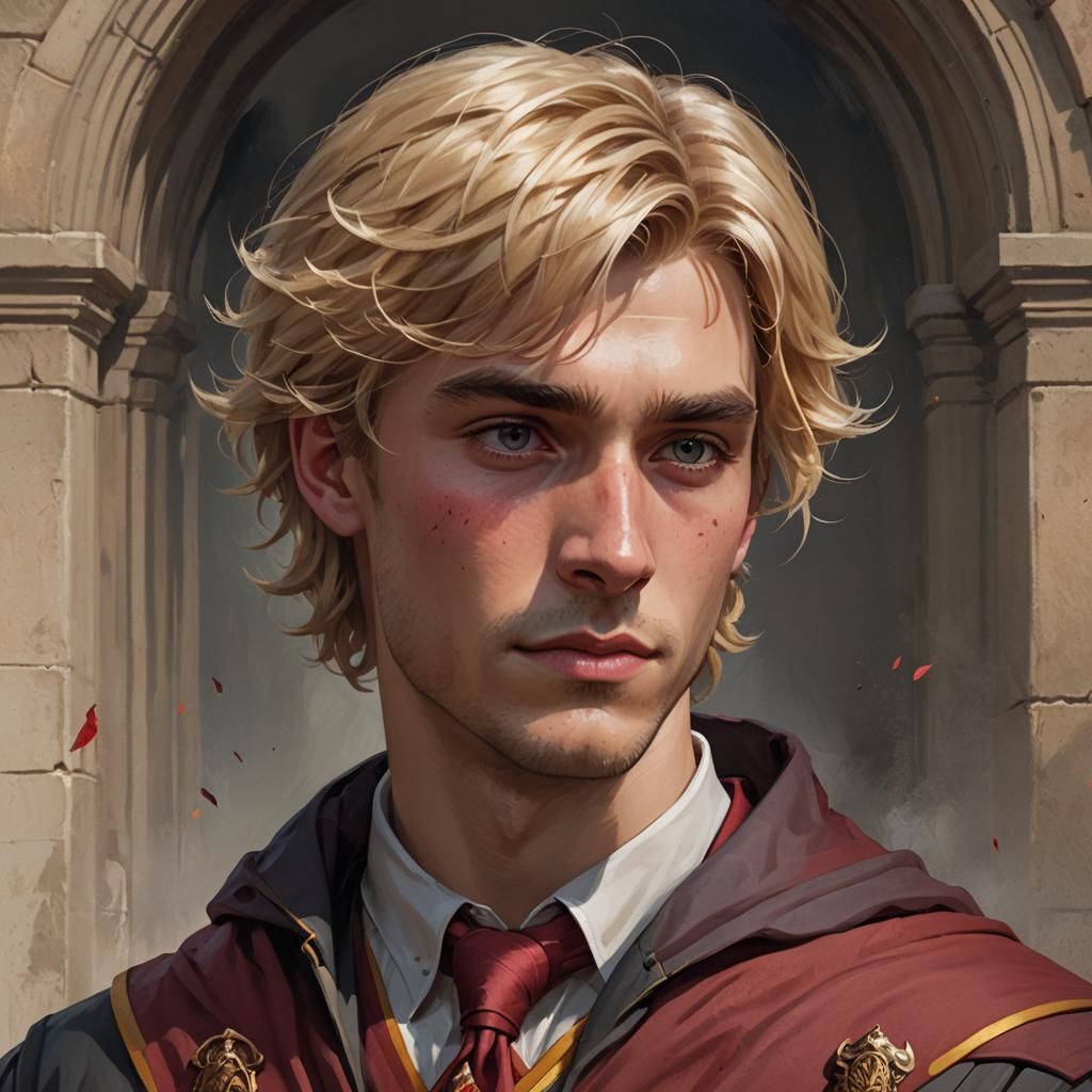 Gryffindor Student Portrait in Art Nouveau Style