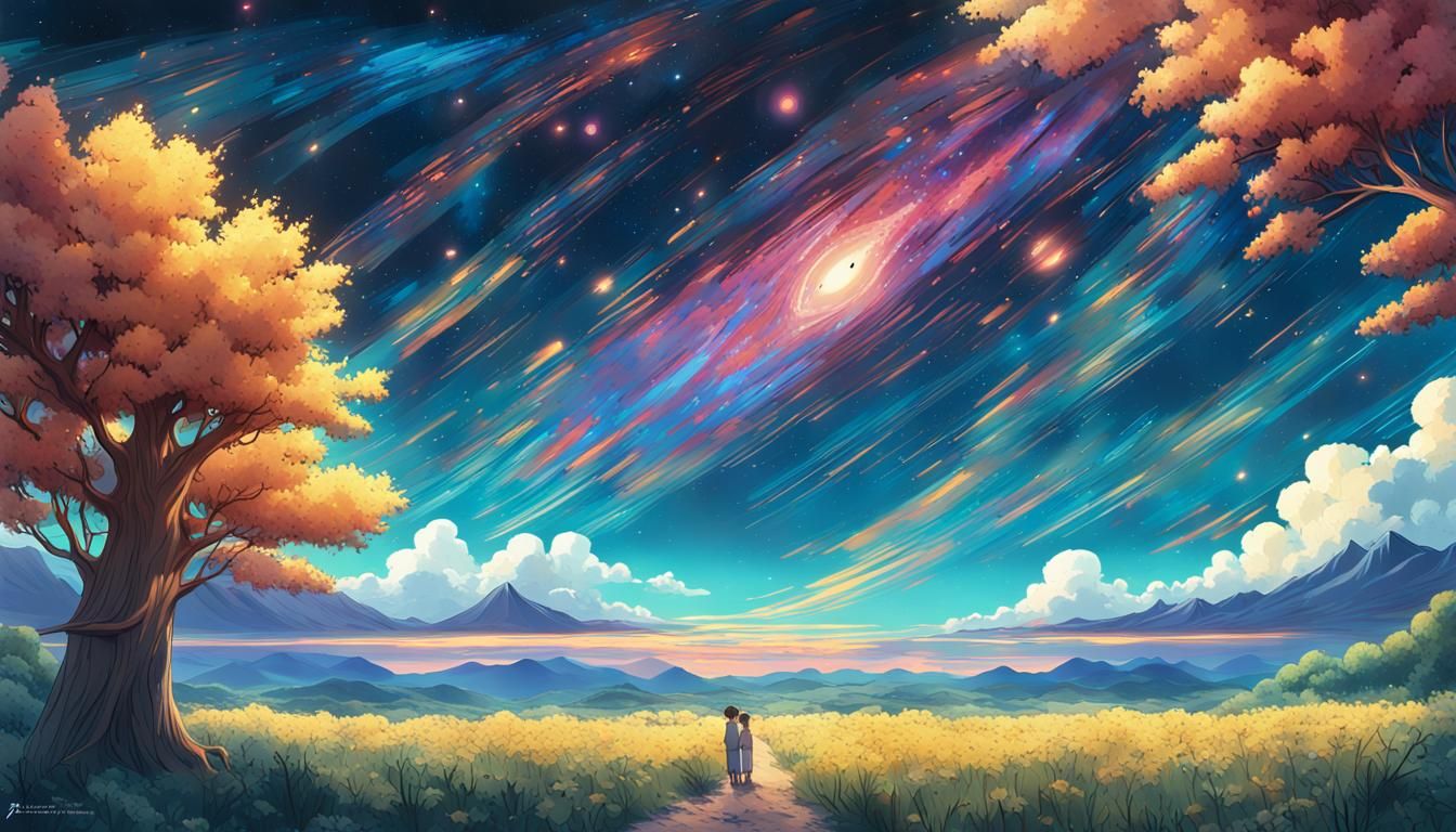 Cosmic Galaxy Landscape in Anime Key Visual Style