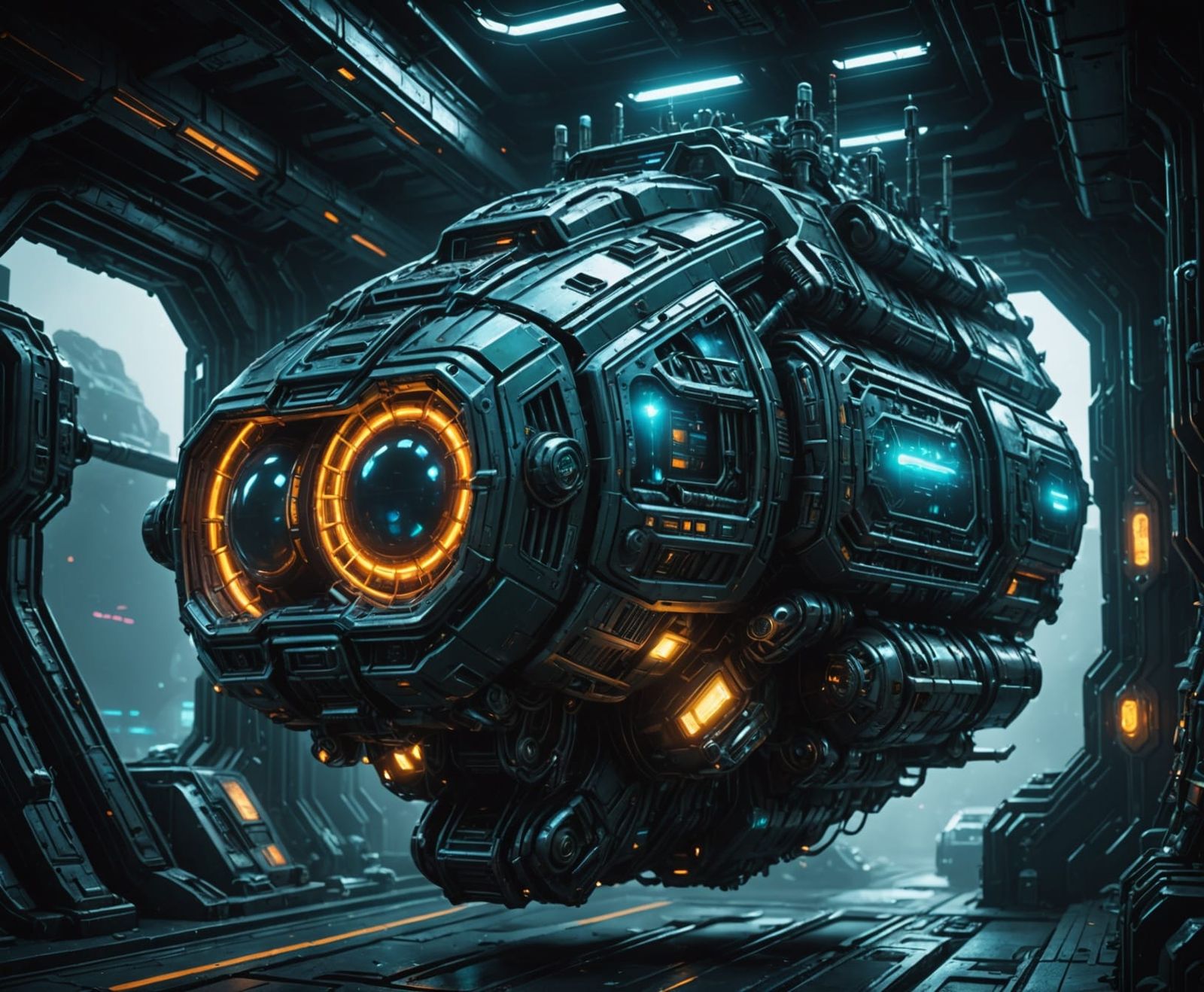 Surreal Biopunk Spaceship with Neon Bioluminescence