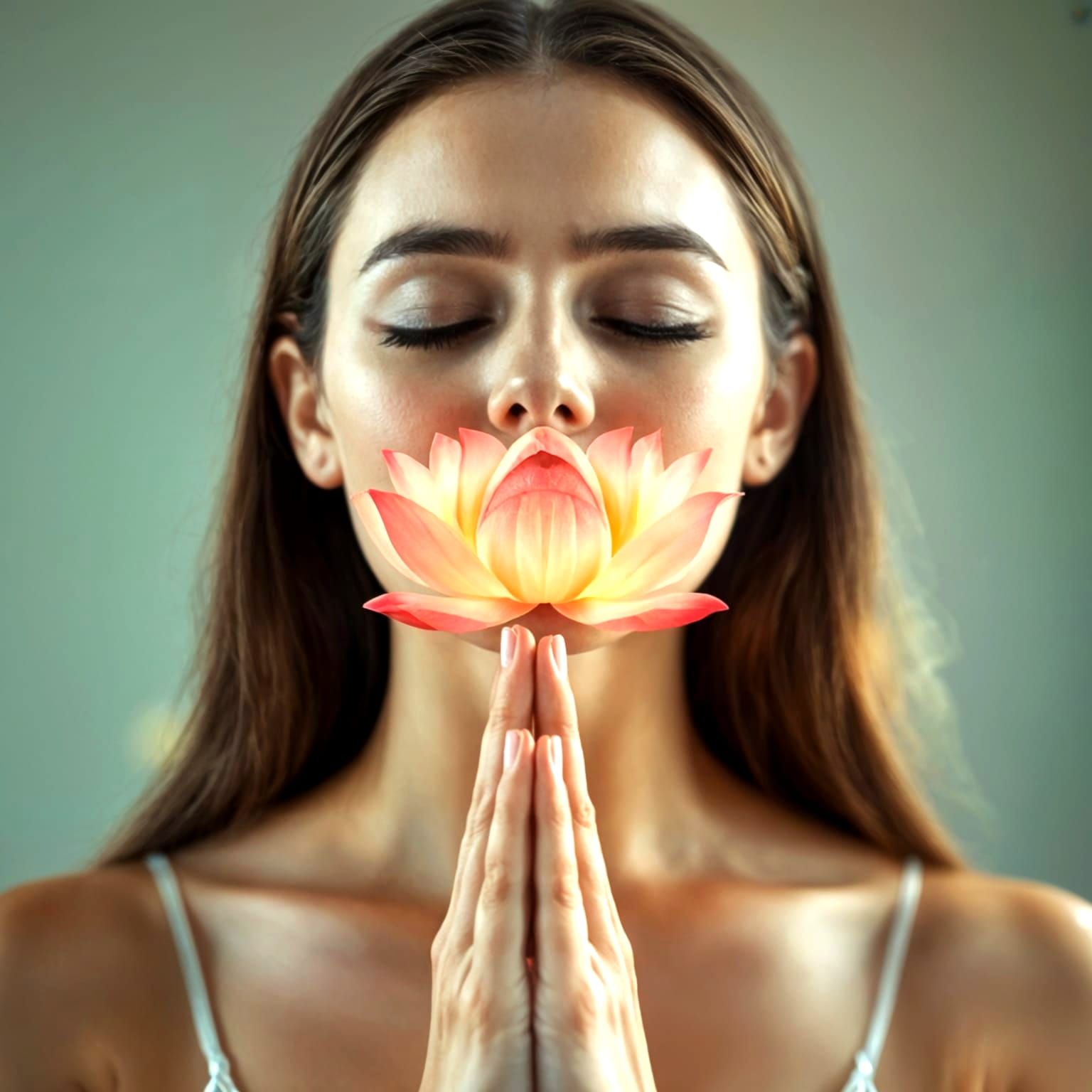 Surreal Double Exposed Portrait of Serene Meditation in Cont...