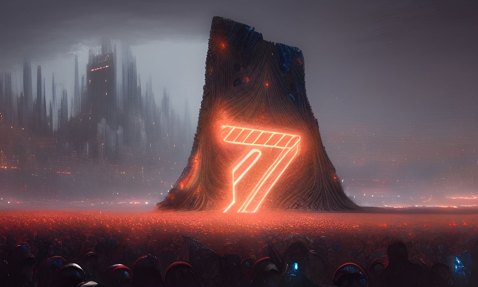 Obsidian Monolith in Bustling Fantasy Town