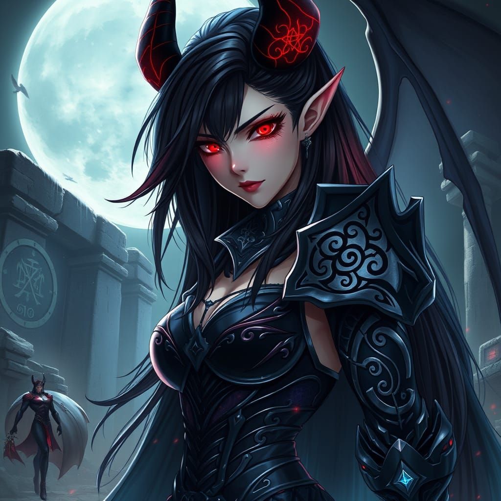Dark Fantasy Demoness in Enchanted Armor