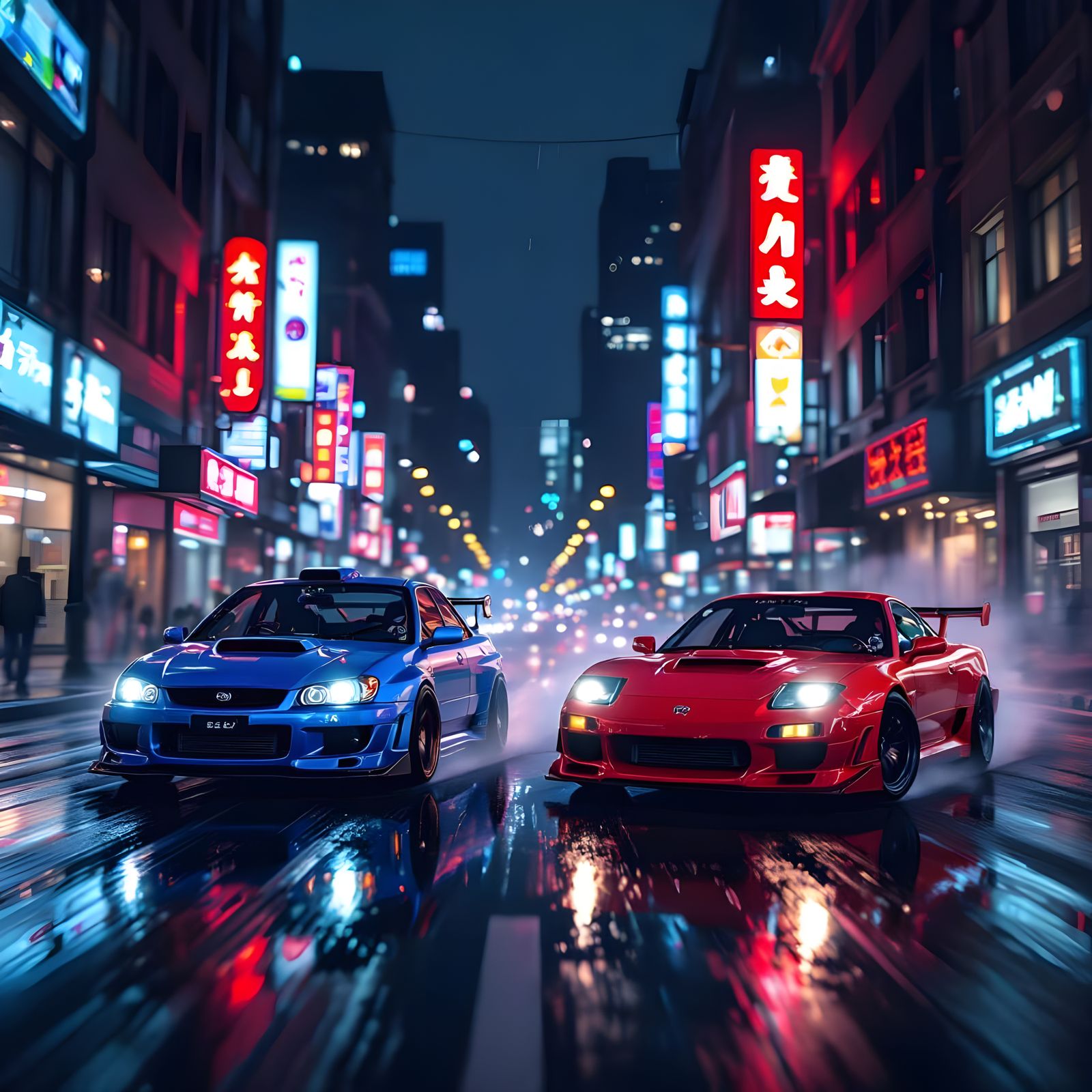 Subaru WRX STI Drifts City Street With Mazda RX-7