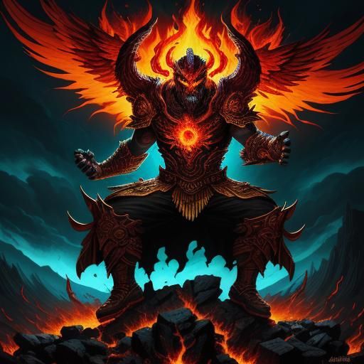 Ancient Blood God on Mountain of Skulls