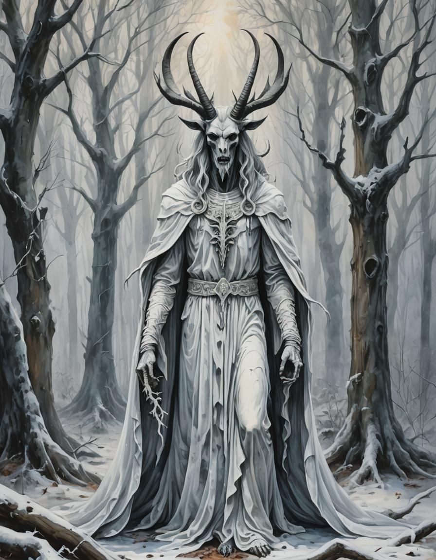 Baphomet in White Woods: an Impressionist Gouache Painting