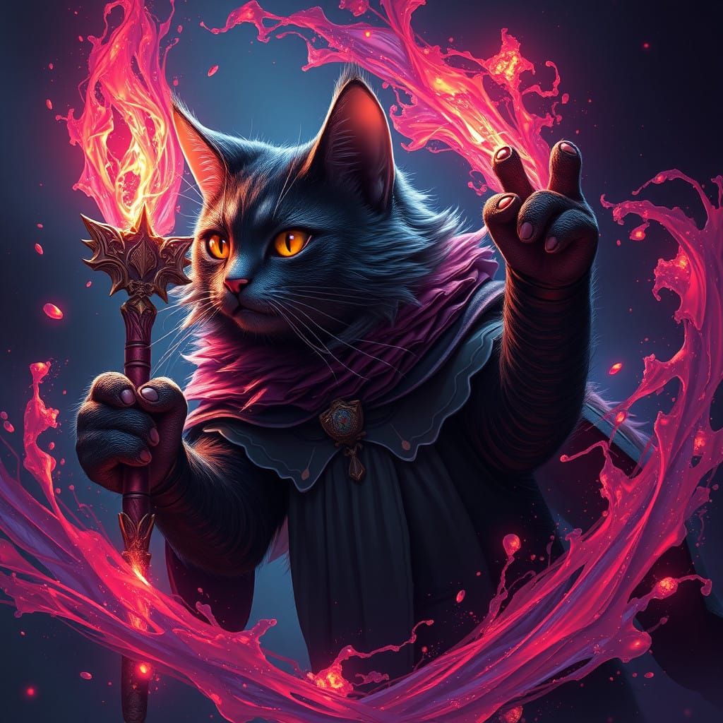 Mystical Feline Sorcerer in Vibrant Hues