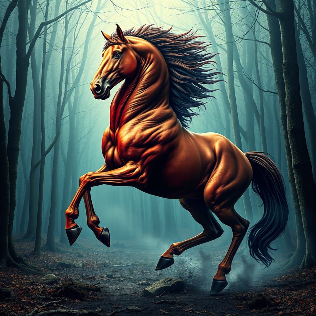 Majestic Horse Transforms into Powerful Man in Dreamlike Woo...