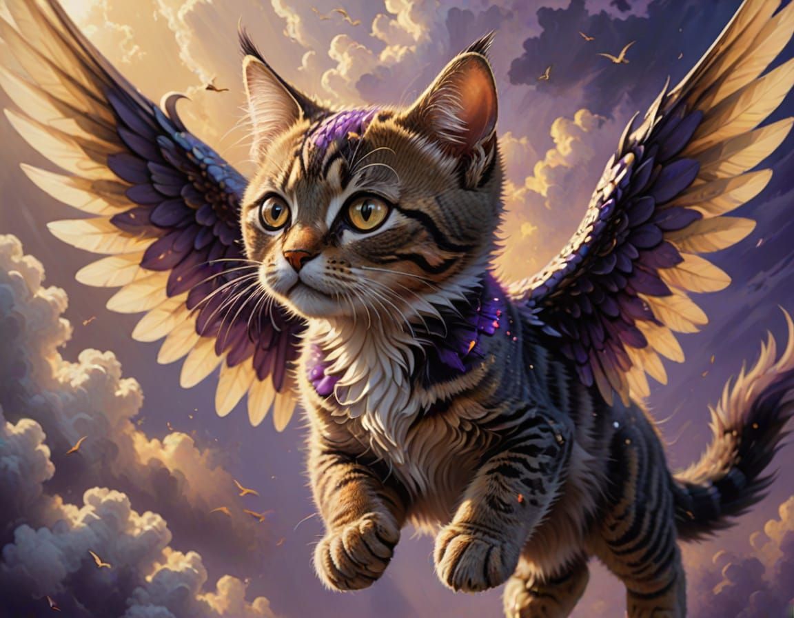 Winged Cat in High Fantasy Style