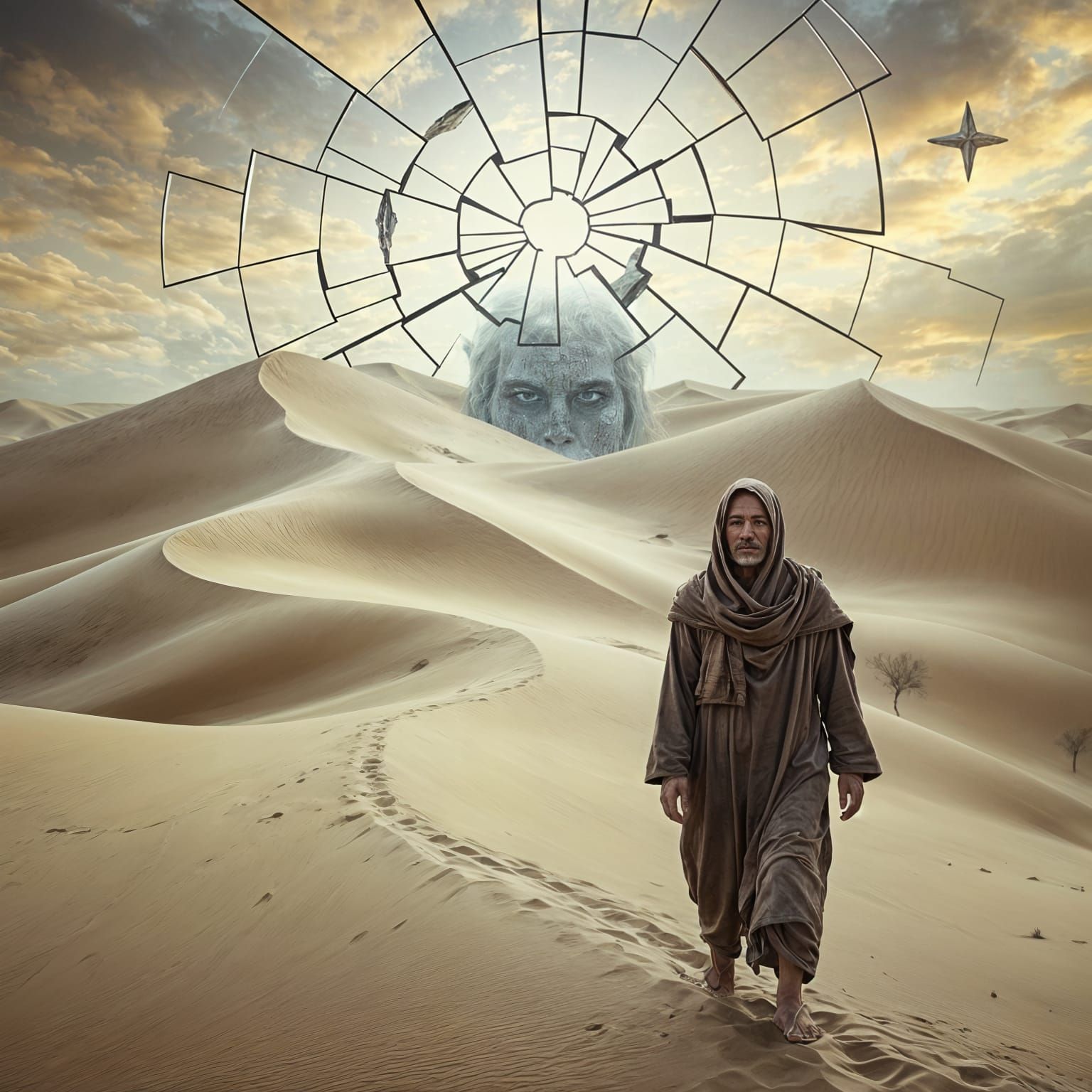 Surreal Desert Wanderer in Photorealistic Portrait