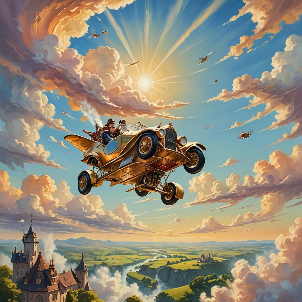 Chitty Chitty Bang Bang Soaring: Dreamy Oil Painting