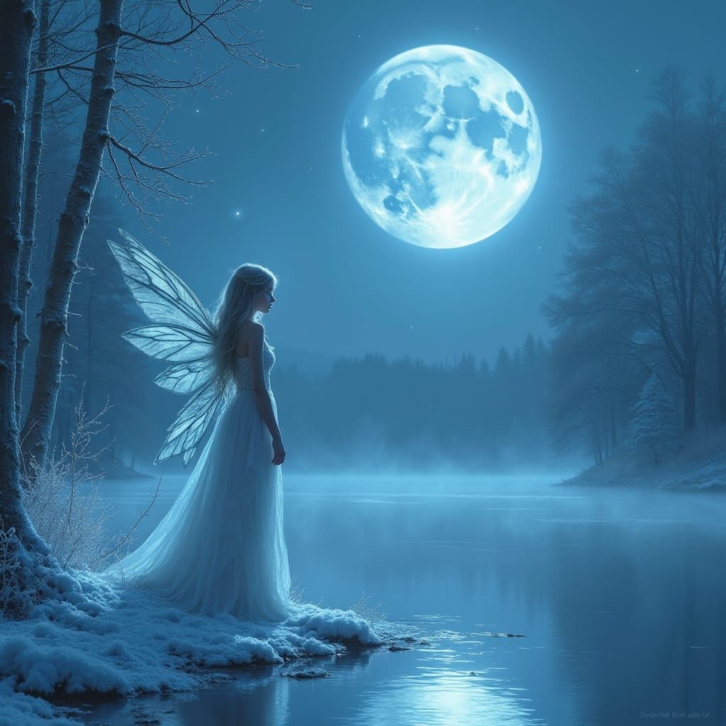 Frozen Goddess Under Blue Moon Eclipse