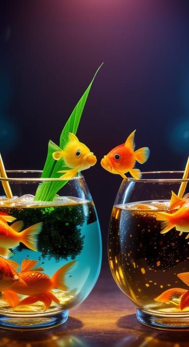 Whimsical Goldfish at a Vibrant Party