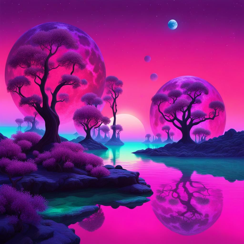 Surreal Alien Landscape with Crystalline Trees