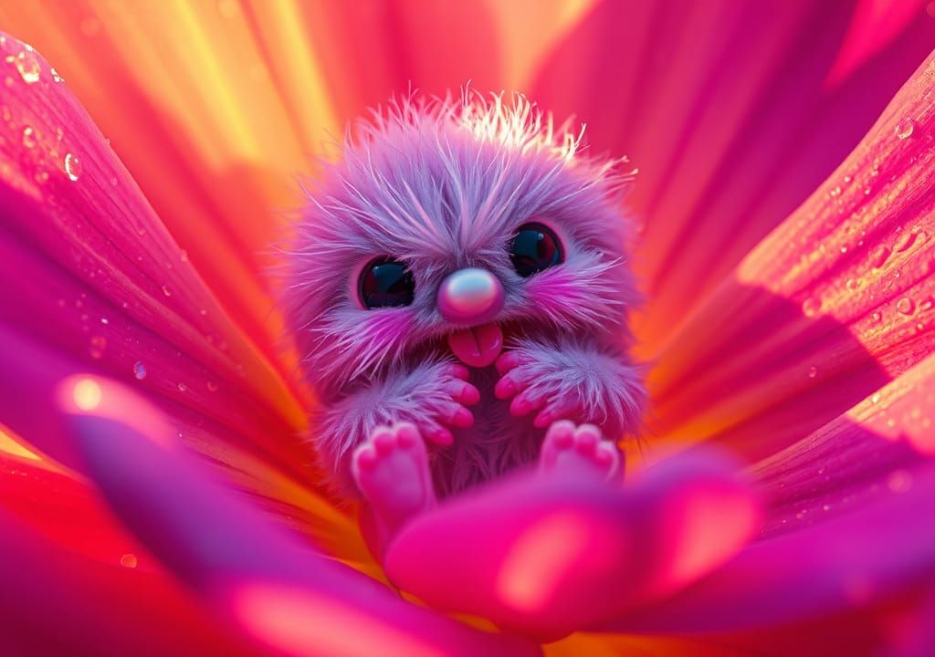 Iridescent Love Monster in Purple-Gold Flower: Macro Photogr...