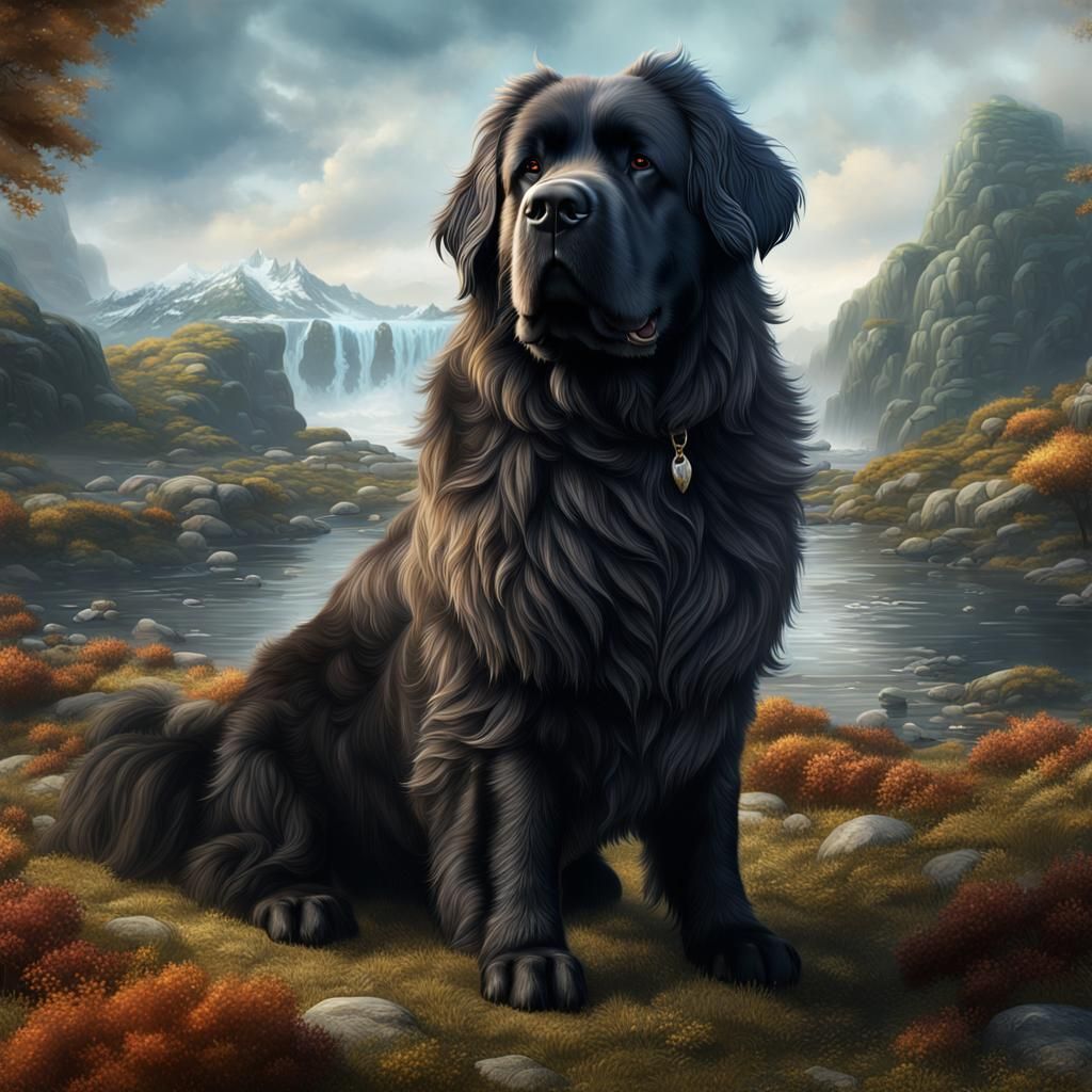 Detailed Newfoundland Dog Fantasy Concept Art