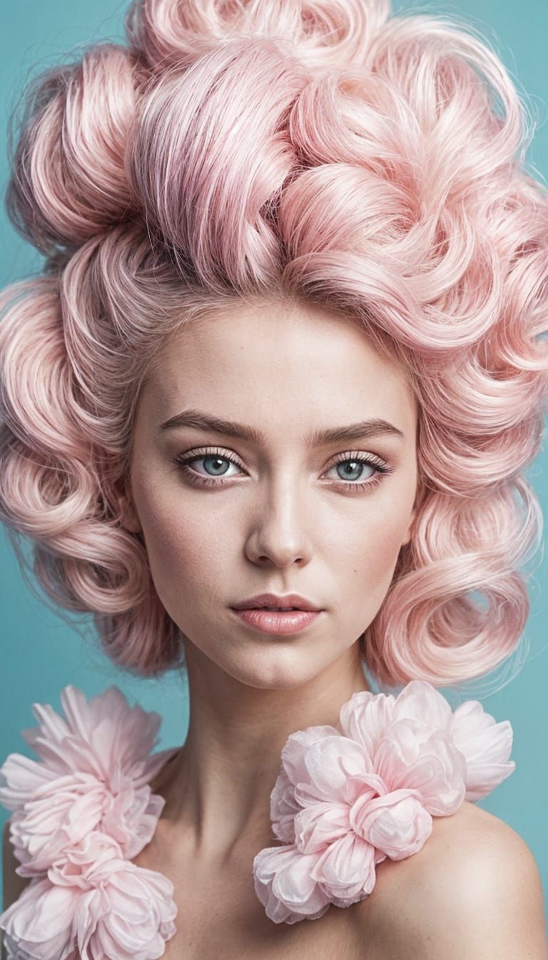 Pink Cotton Candy Hairstyle: Surreal Marie Antoinette