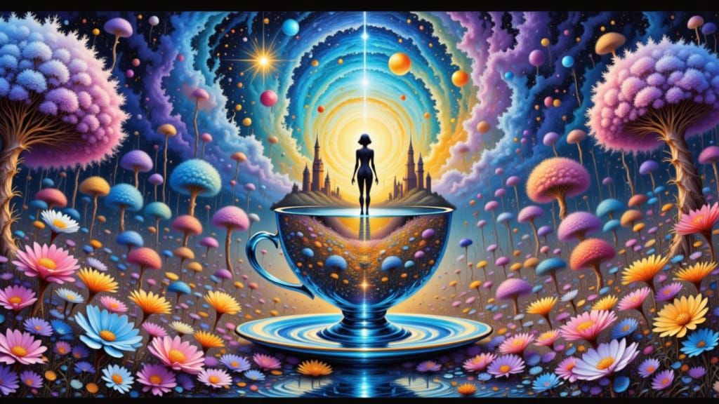 Fantasy Woman in Crystal Teacup Castle