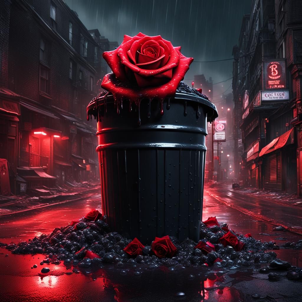 Neon Roses Abandoned in Dark Fantasy Street