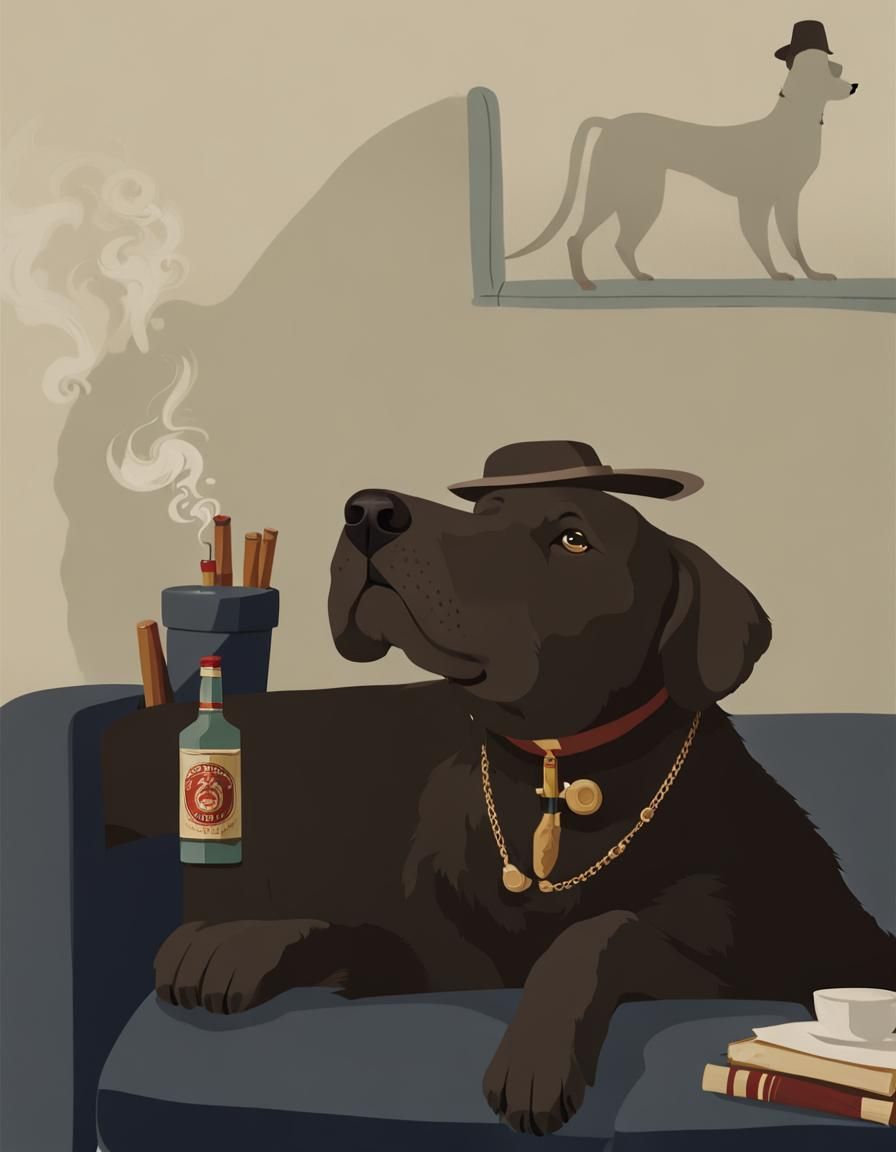 Giant Dog Smoker on Sofa with Flat Hat