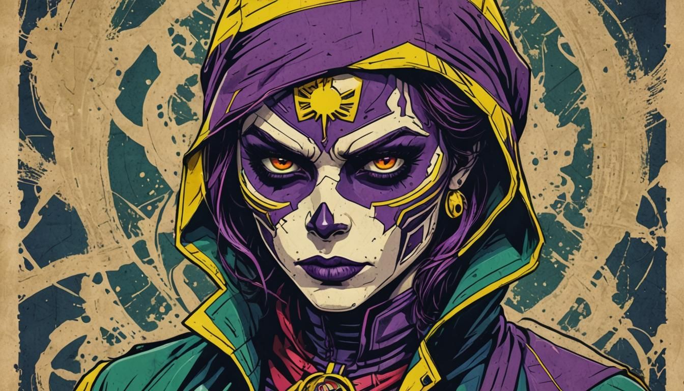 Stylized Purple Assassin in Dark Horror Pop Art