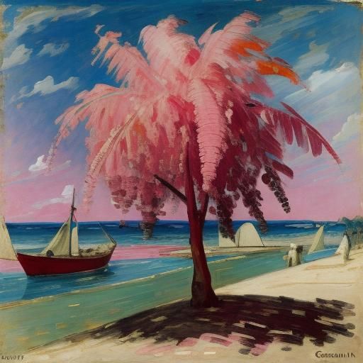 Reggae Musician in Pink, Impressionistic Style